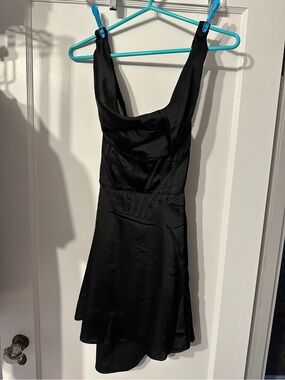 navy blue dress for baby girl UO Tierra Chiffon Cowl Neck Asymmetrical Midi Dress main image 1